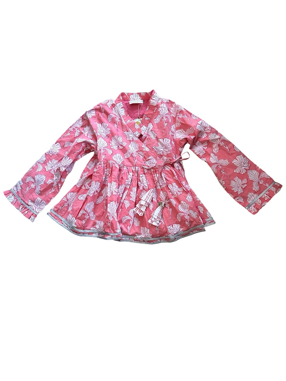 Pinklay Girls Organic Pink Floral Wrap Tunic Top Size 7/8